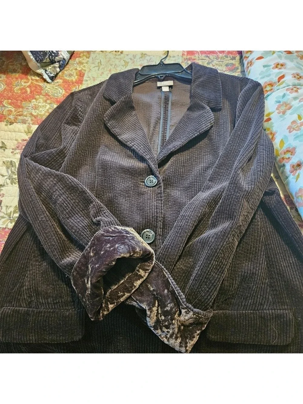 J. Jill Rich Purple Corduroy Blazer Jacket Velvet Trim Cuffs Button Front Size L